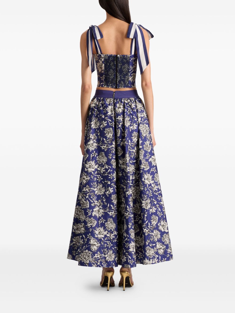 Alice + Olivia Floral Print Scoop-Neck Tie-Strap Cotton Top Blue