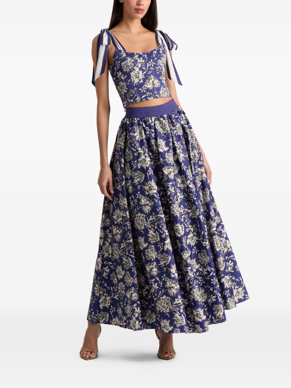 Alice + Olivia Nilda Floral-Print Cotton Maxi Skirt Blue