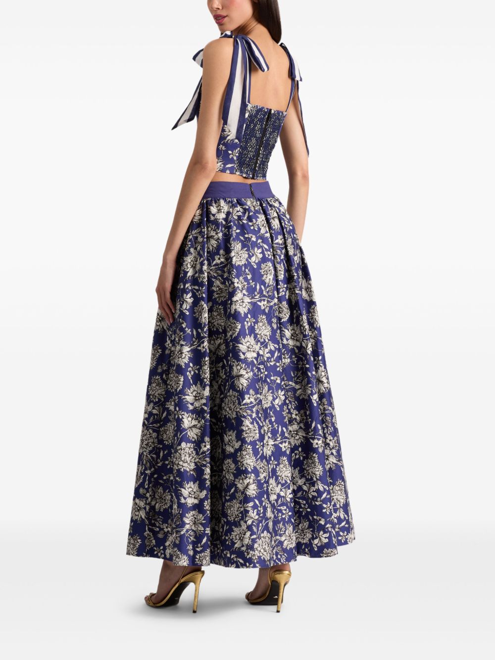 Alice + Olivia Nilda Floral-Print Cotton Maxi Skirt Blue