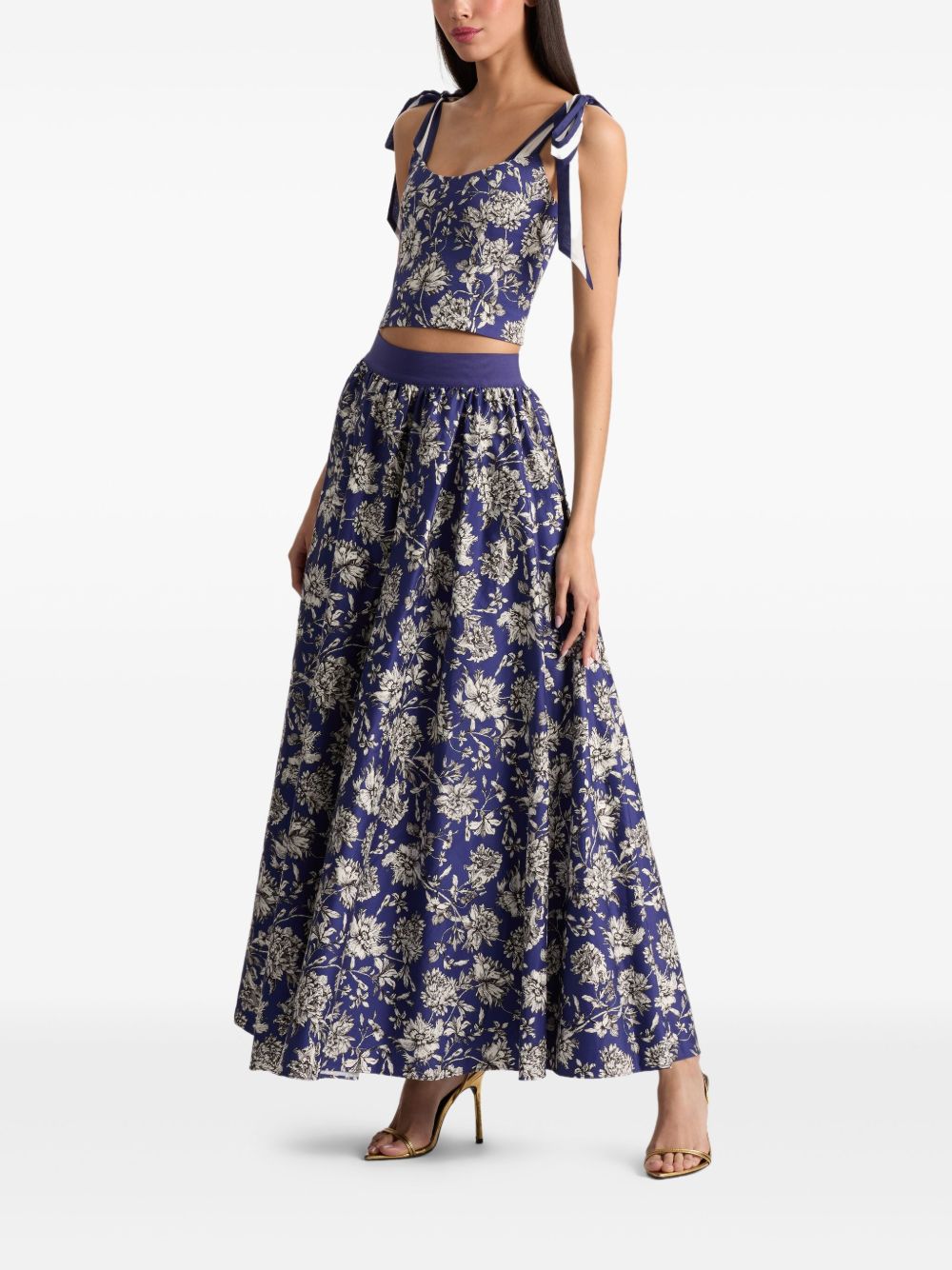 Alice + Olivia Nilda Floral-Print Cotton Maxi Skirt Blue