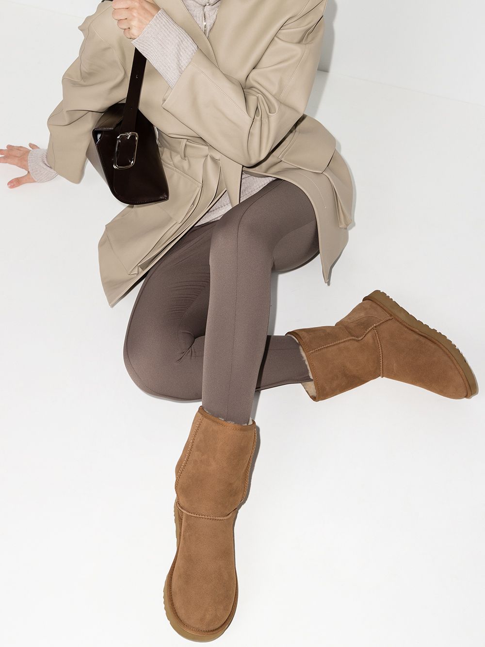 Ugg Australia Classic Short II Shearling-Trimmed Suede Ankle Boots Beige