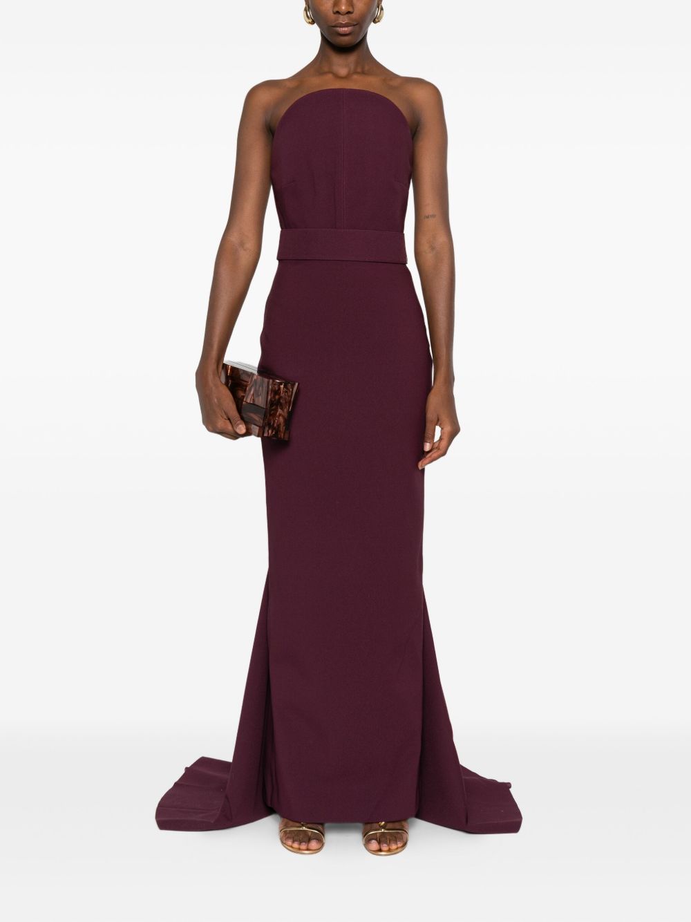 Solace London Strapless Burgundy Straight Midi Dress Purple