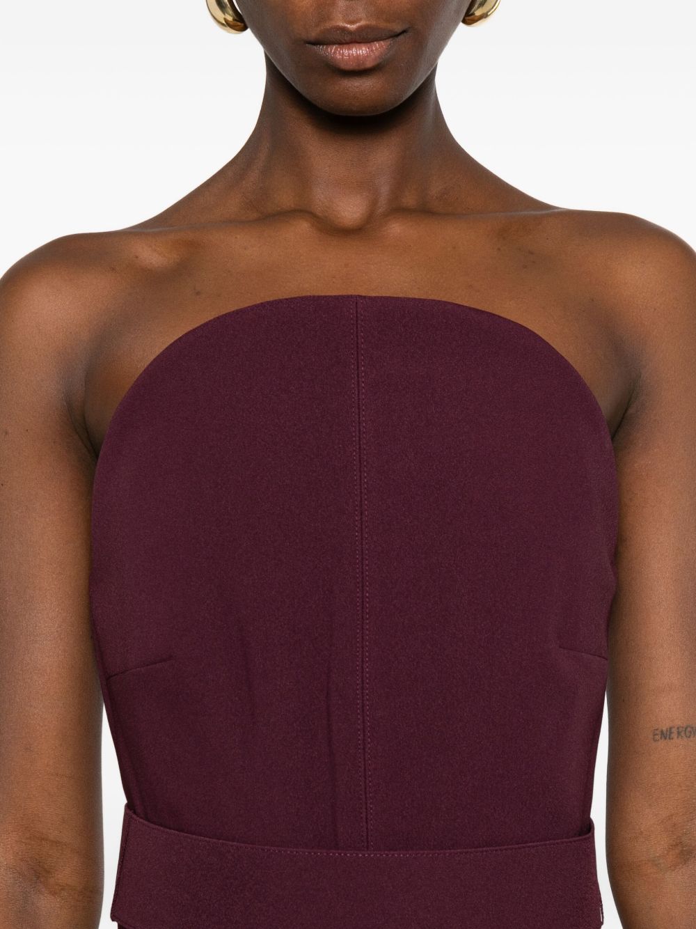 Solace London Strapless Burgundy Straight Midi Dress Purple