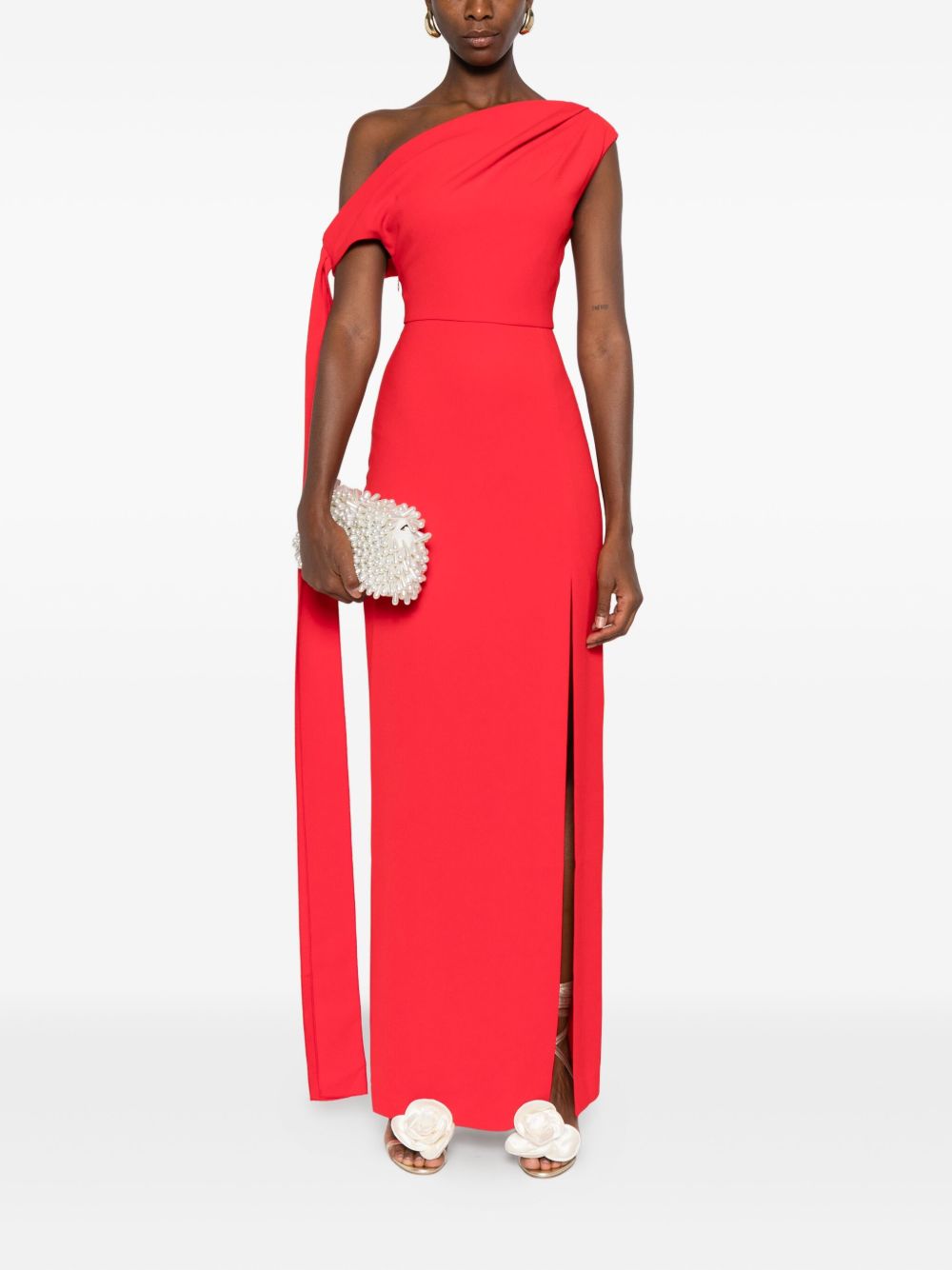 Solace London One-Shoulder Red Maxi Dress With Side Slit Red