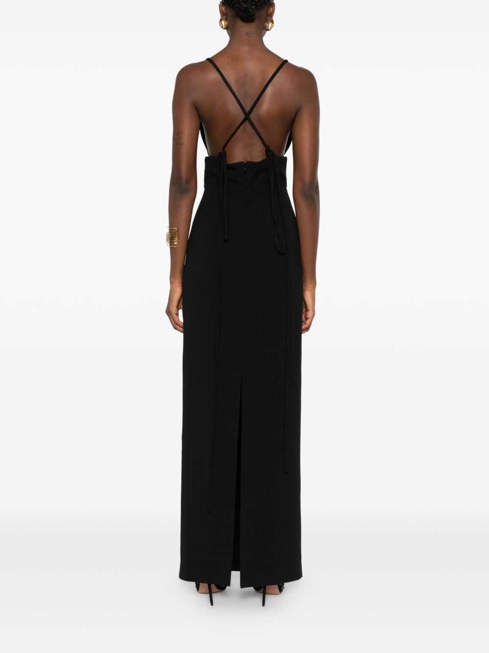 Solace London Cross-Back Sleeveless Maxi Dress Black