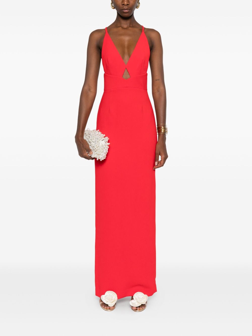 Solace London Maxi Cross-Back V-Neck Red Dress Red