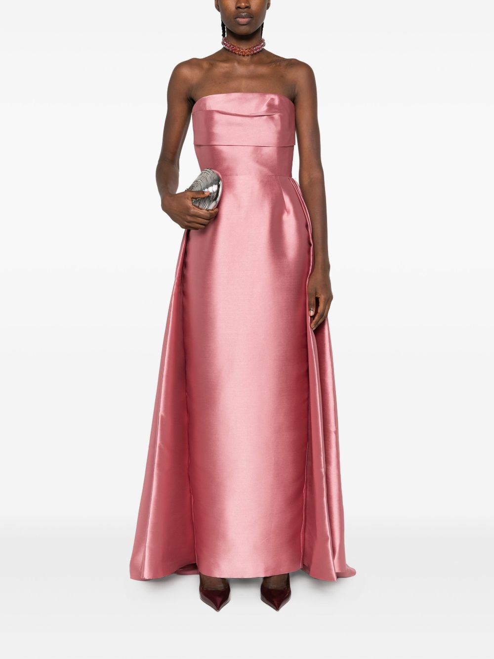 Solace London Strapless Satin Pleated Midi Dress Pink pink