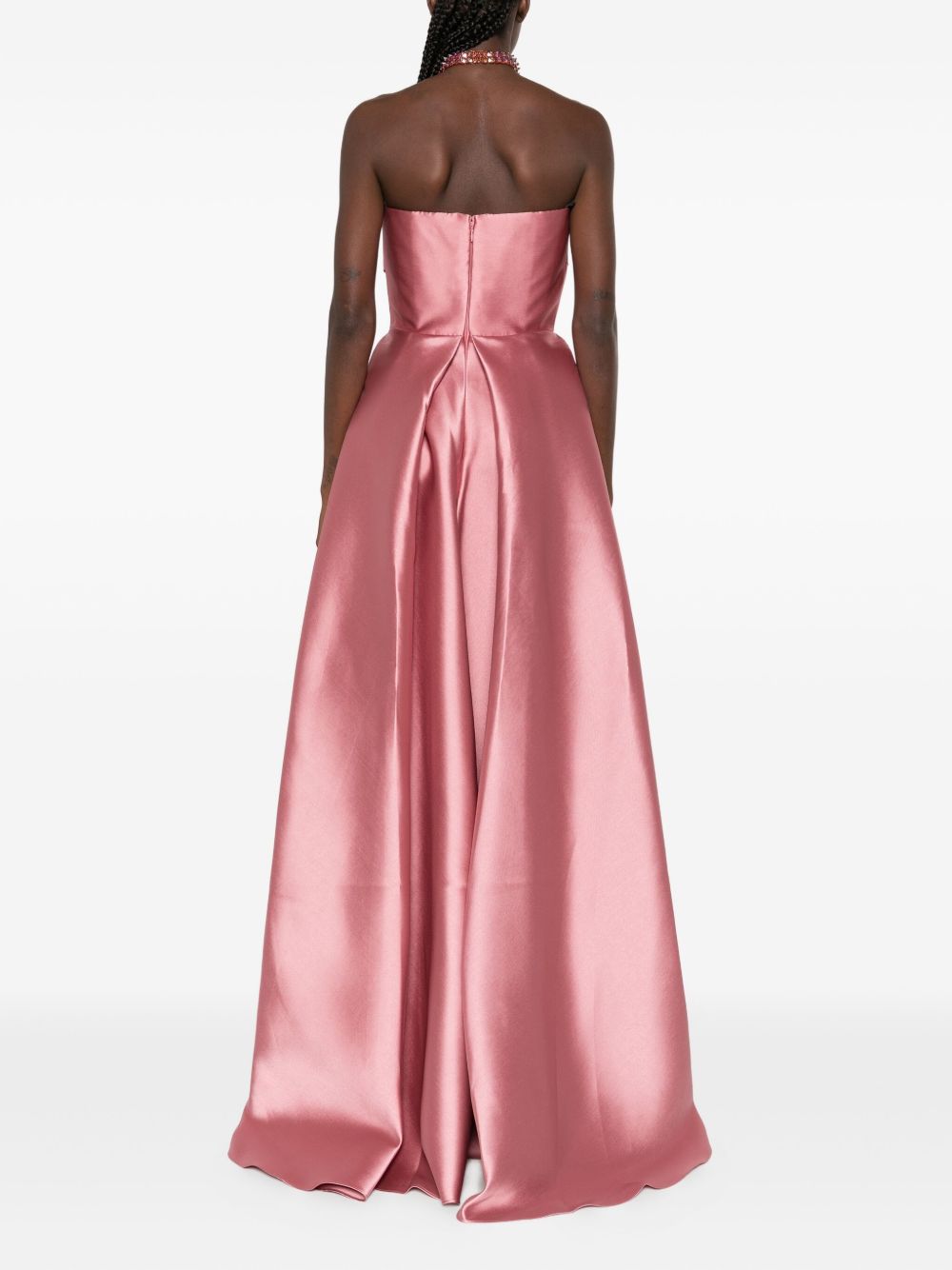Solace London Strapless Satin Pleated Midi Dress Pink pink