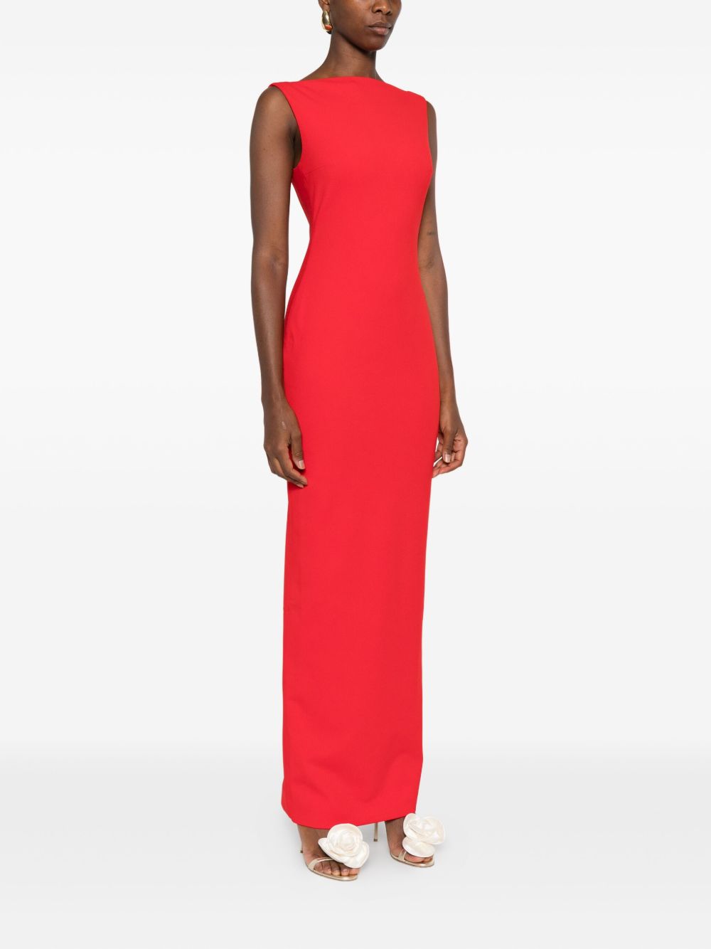 Solace London Boat Neck Sleeveless Red Maxi Dress Red