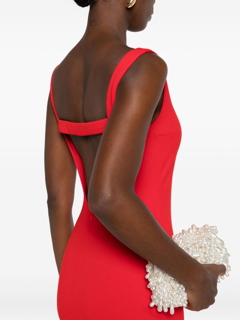 Solace London Boat Neck Sleeveless Red Maxi Dress Red