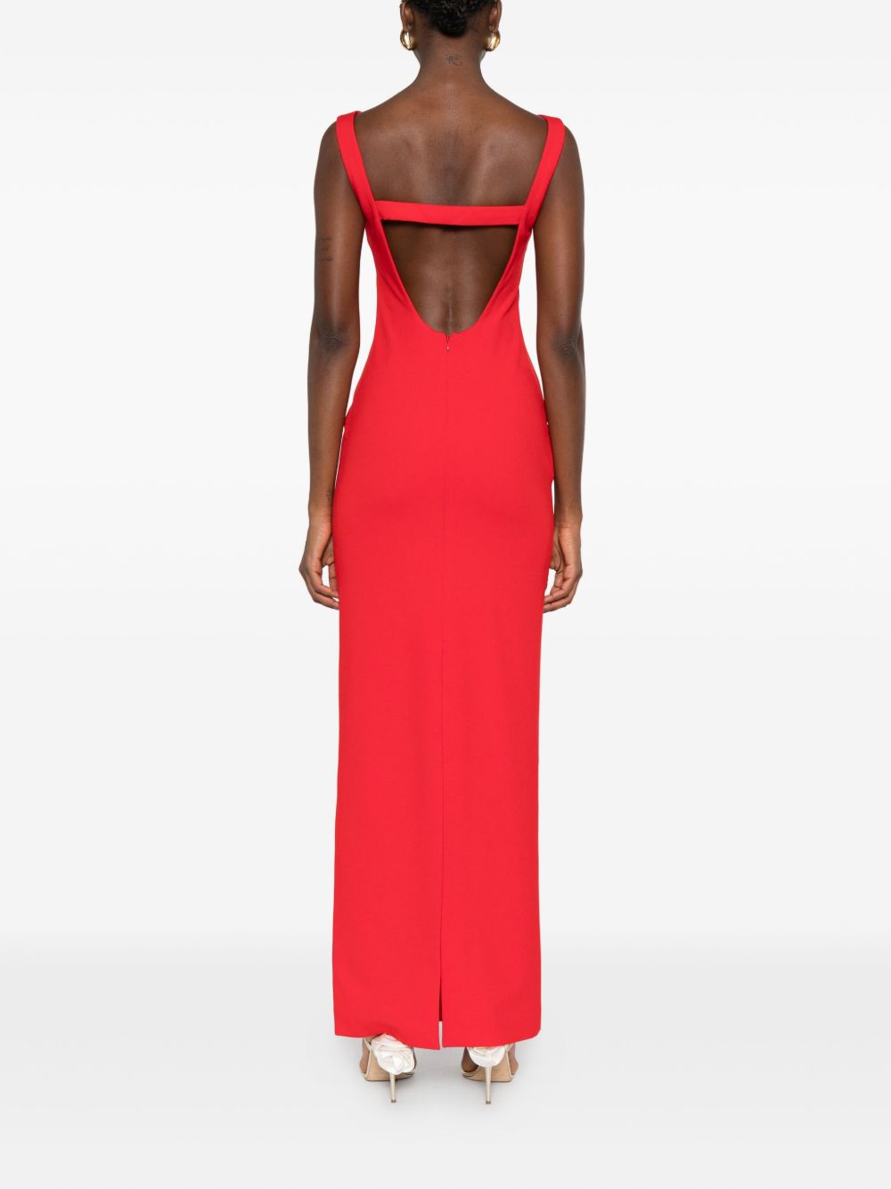 Solace London Boat Neck Sleeveless Red Maxi Dress Red