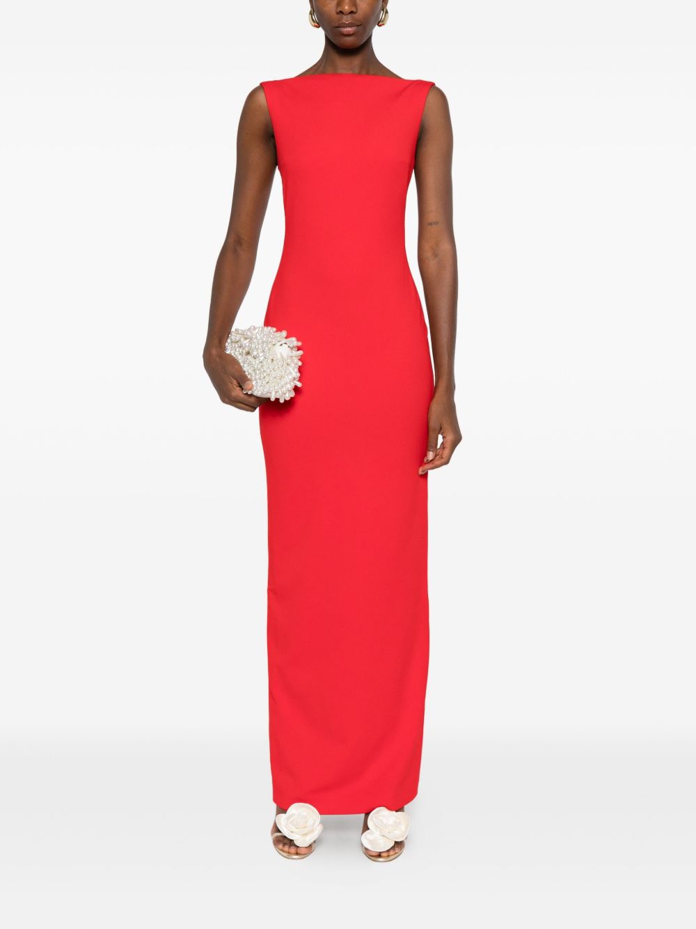 Solace London Boat Neck Sleeveless Red Maxi Dress Red