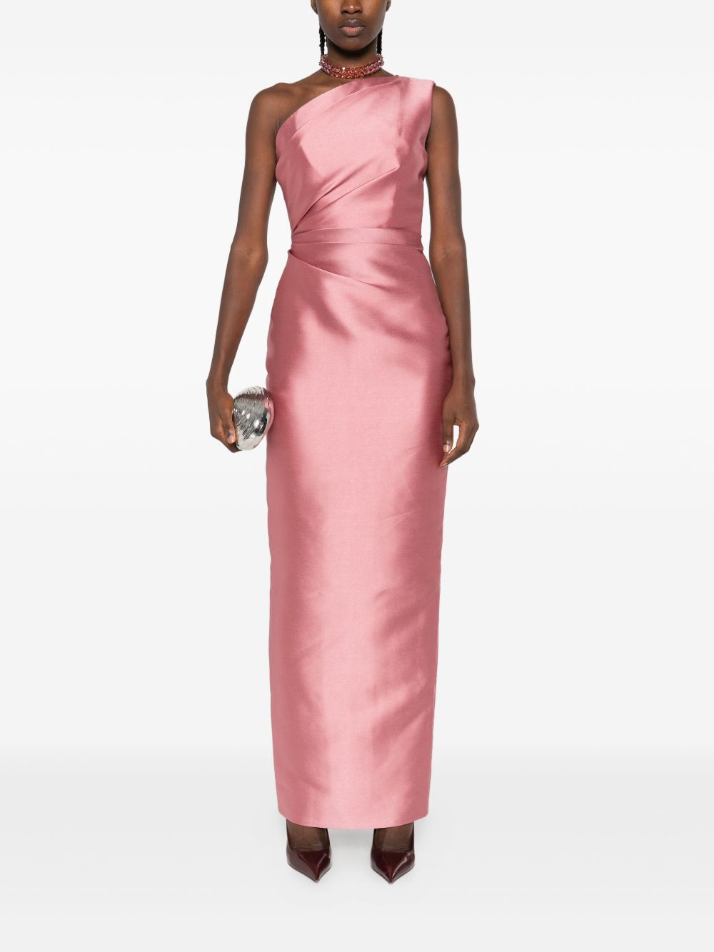 Solace London One-Shoulder Draped Maxi Dress Pink Pink