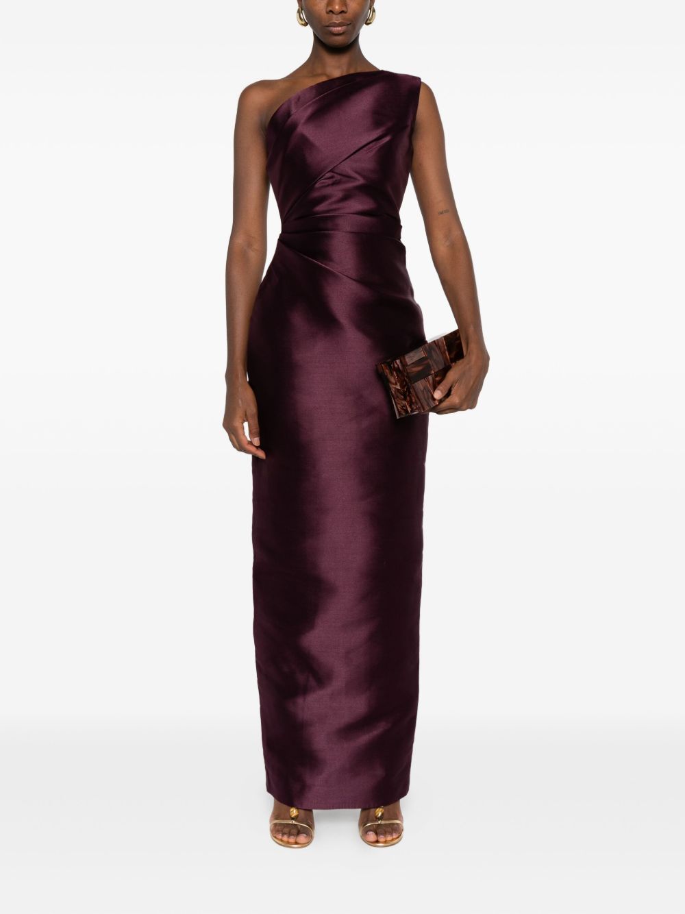 Solace London One-Shoulder Draped Maxi Dress Purple