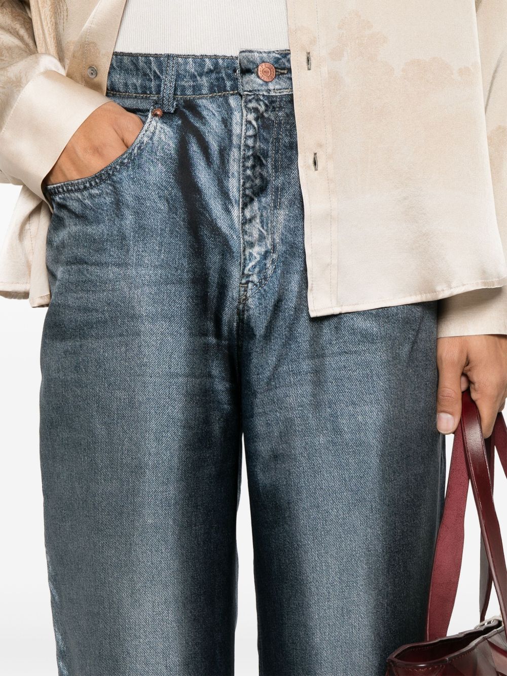 Pierre Louis Mascia Denim Print Silk Trousers Grey