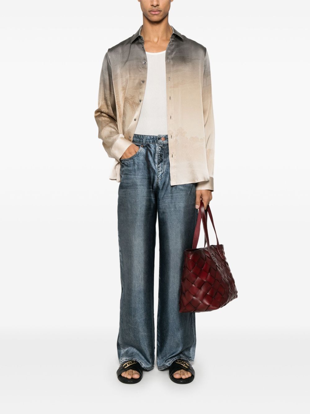 Pierre Louis Mascia Denim Print Silk Trousers Grey