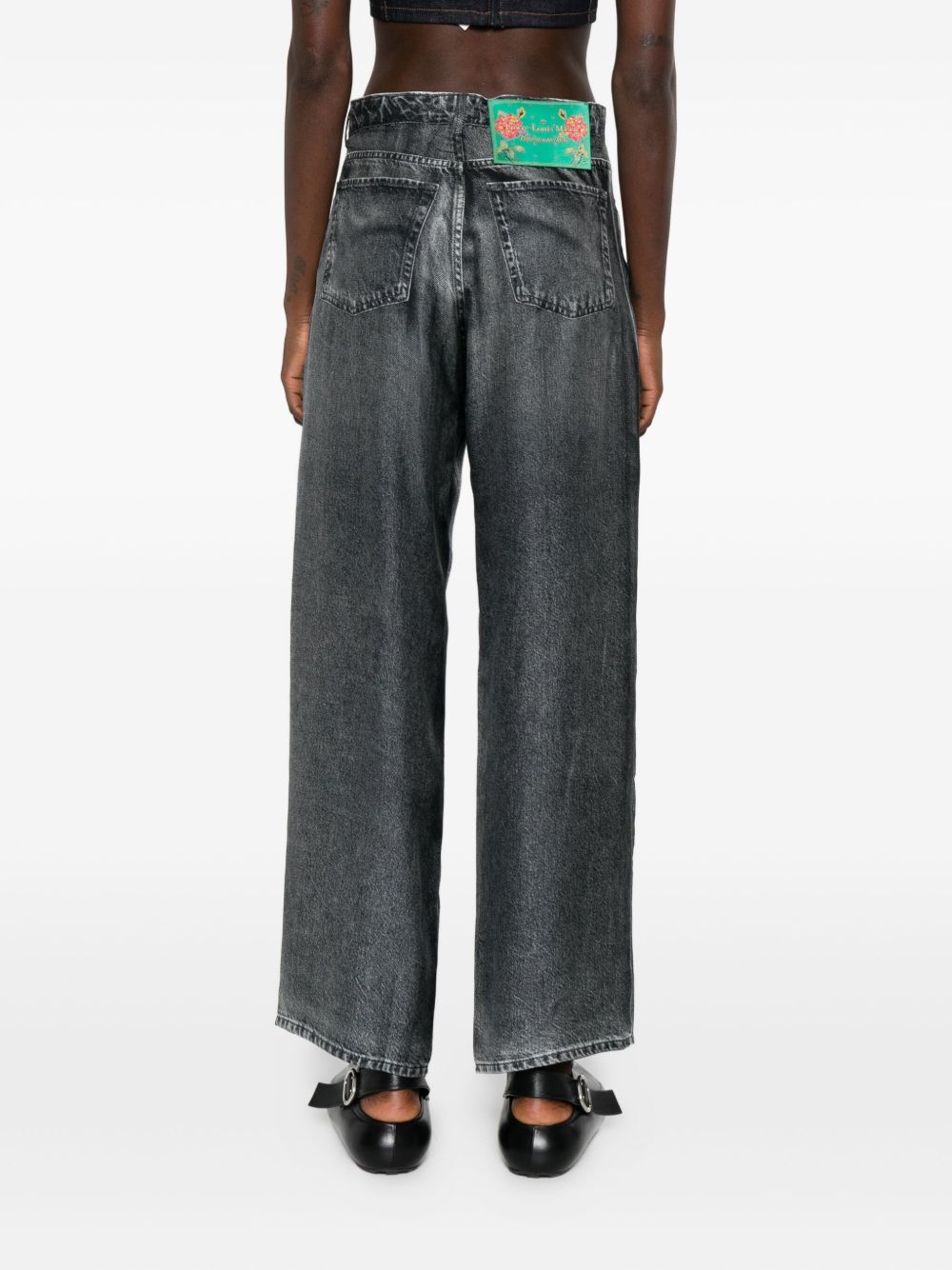 Pierre Louis Mascia Wide-Leg Silk Denim-Print Trousers Blue