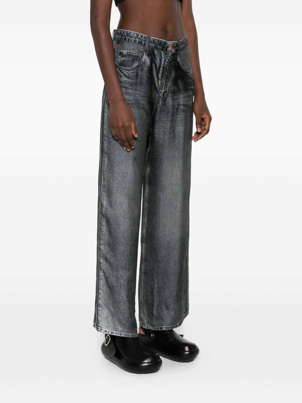 Pierre Louis Mascia Wide-Leg Silk Denim-Print Trousers Blue