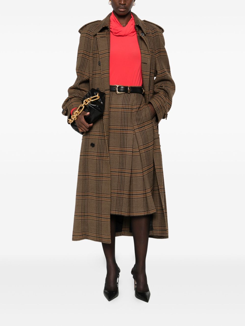 Saint Laurent Plaid Wool-Cashmere Blend Mini Skirt Beige