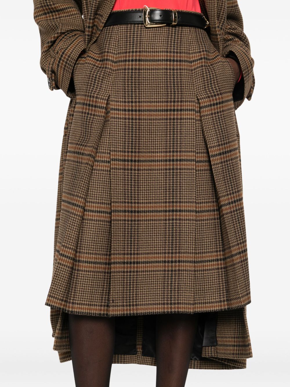 Saint Laurent Plaid Wool-Cashmere Blend Mini Skirt Beige
