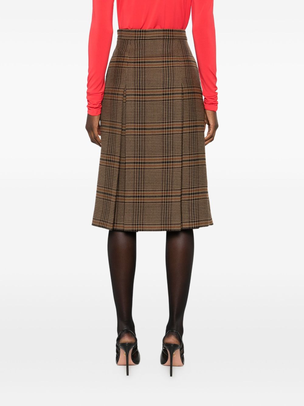 Saint Laurent Plaid Wool-Cashmere Blend Mini Skirt Beige