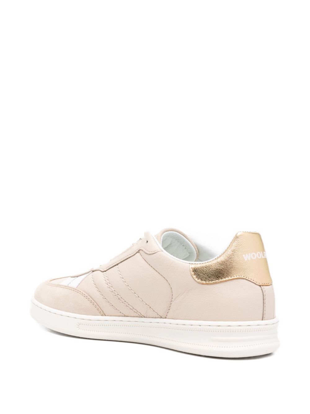 Woolrich Calf Leather Sneakers with White Stripe and Gold Heel Tab Powder Powder