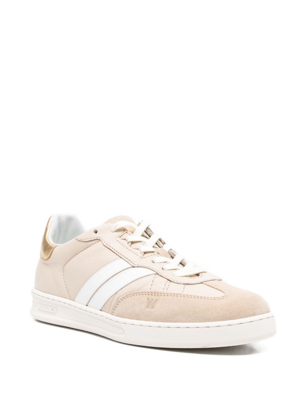 Woolrich Calf Leather Sneakers with White Stripe and Gold Heel Tab Powder Powder