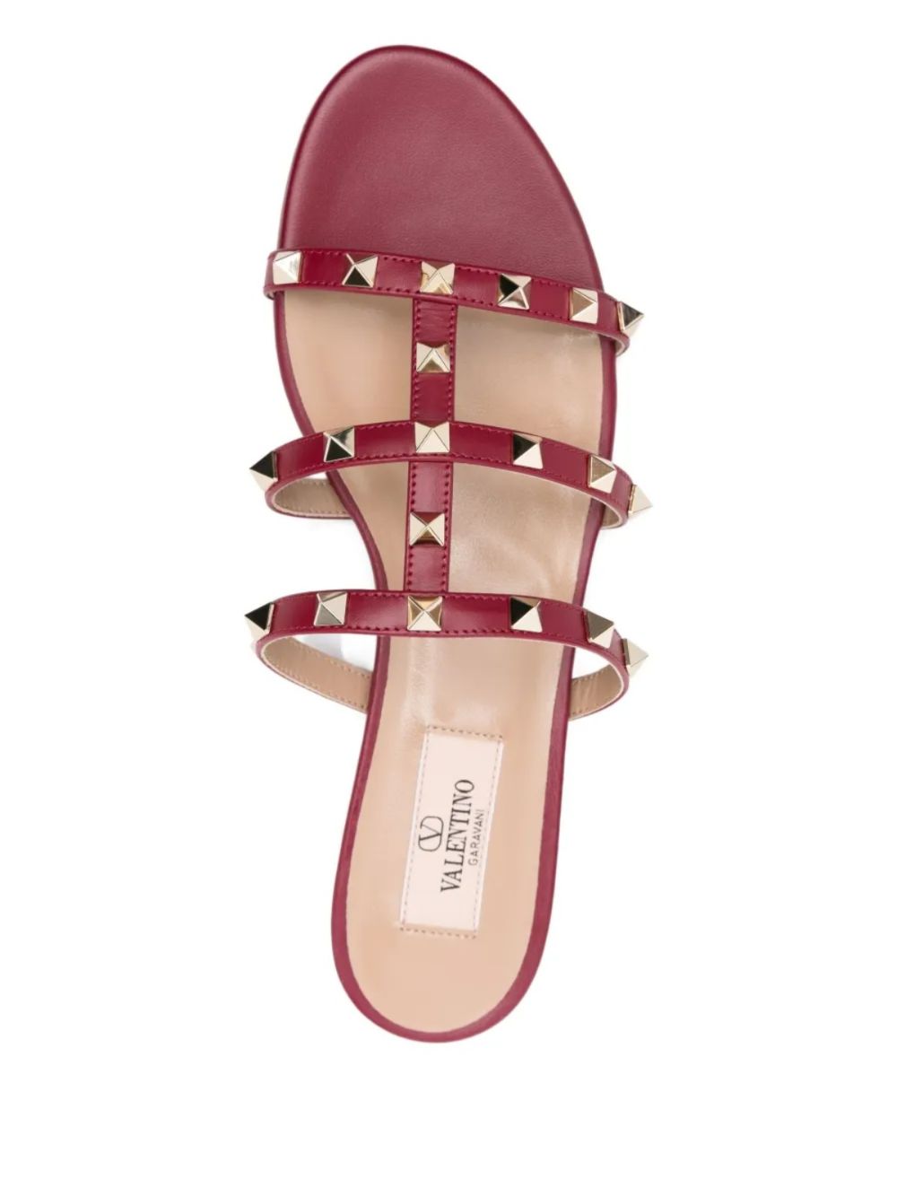 Valentino Garavani Rockstud Three-Strap Flat Leather Sandals Fuchsia