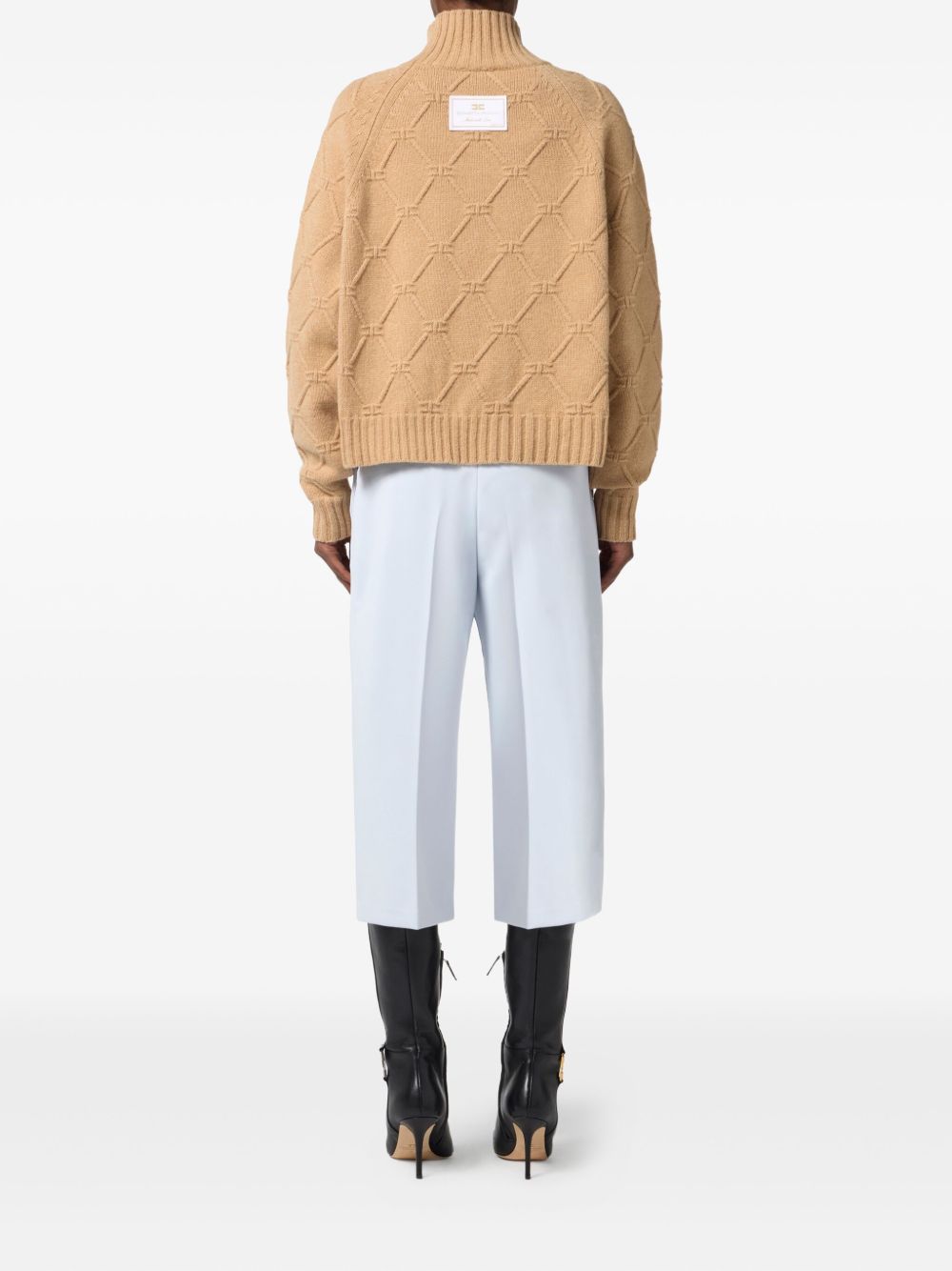 Elisabetta Franchi Crewneck Wool-Cashmere Blend Sweater Beige