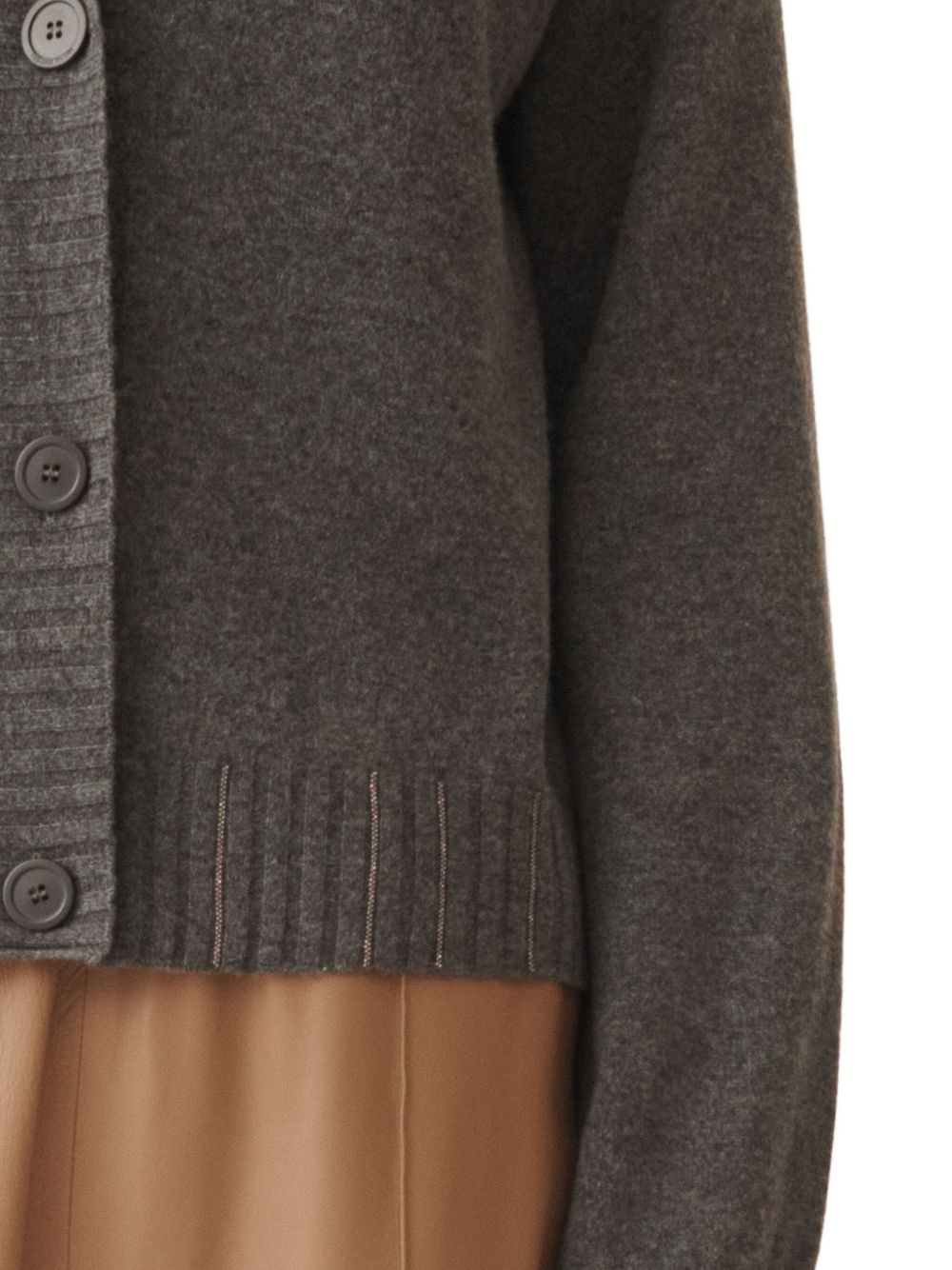 Fabiana Filippi V-Neck Metallic Ribbed Wool-Blend Cardigan Grey