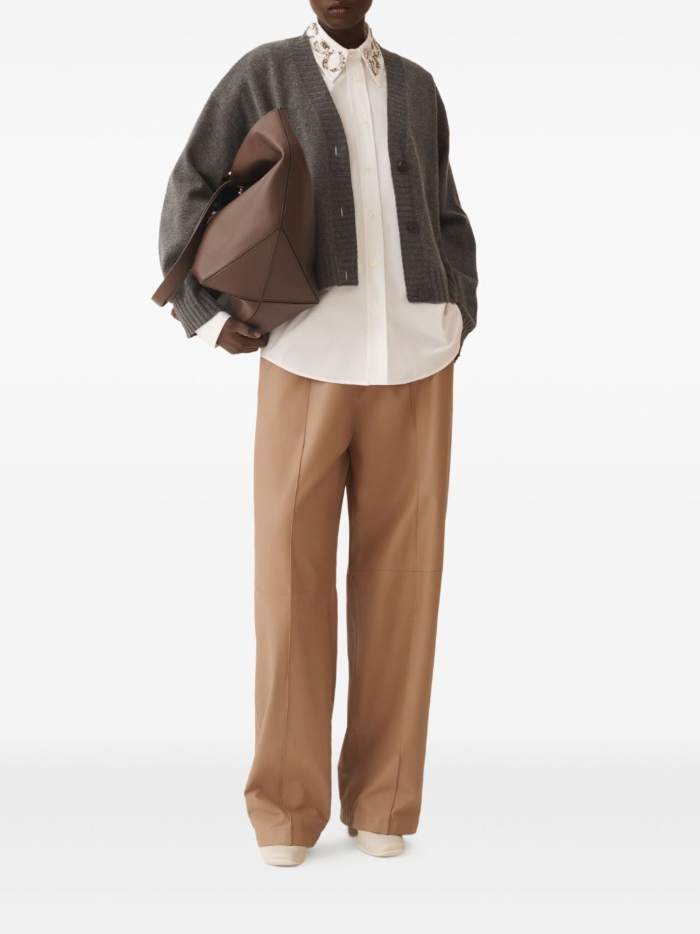 Fabiana Filippi V-Neck Metallic Ribbed Wool-Blend Cardigan Grey