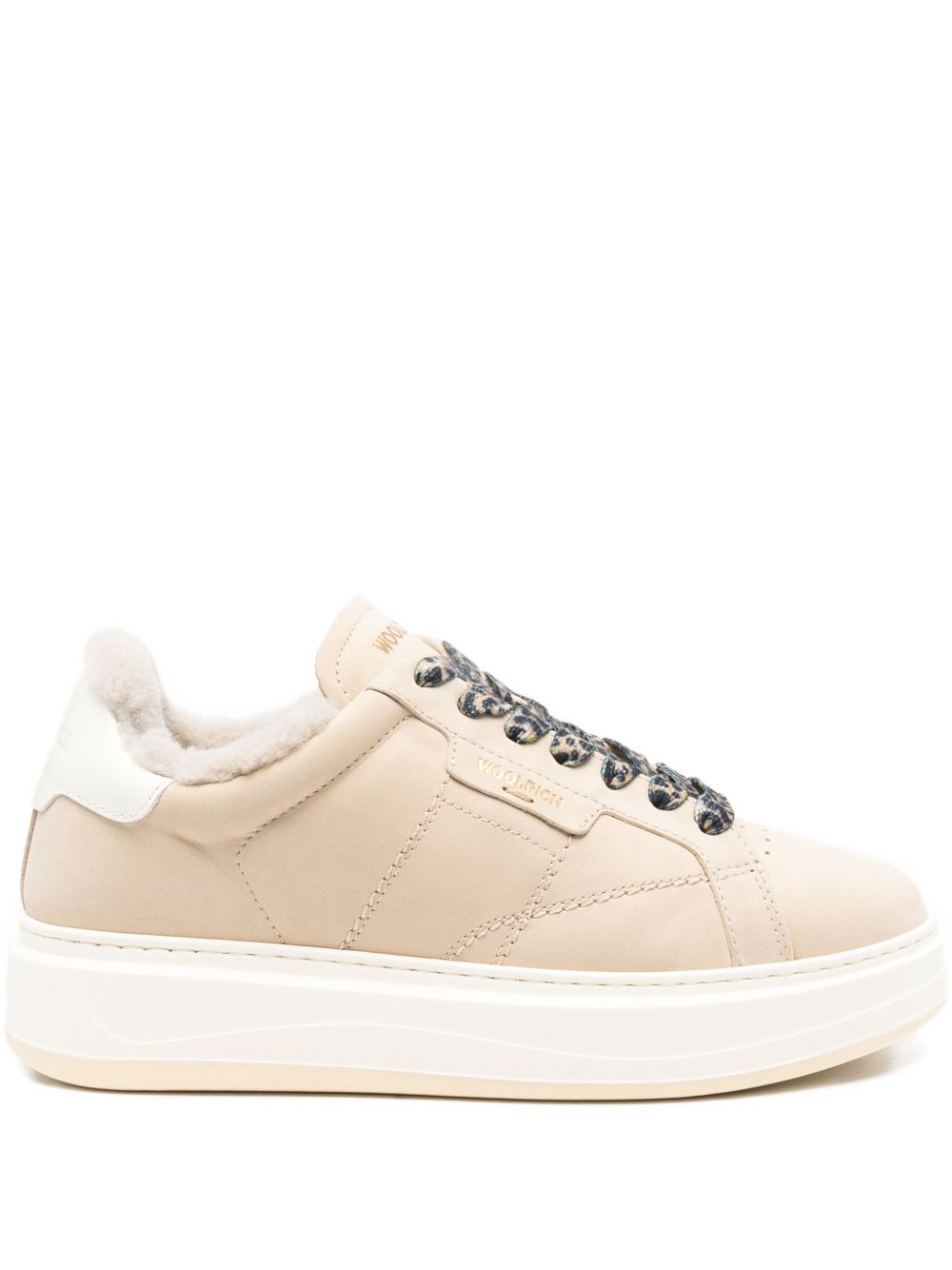 Woolrich Arrow Platform Shearling-Lined Calf Leather Sneakers Cream