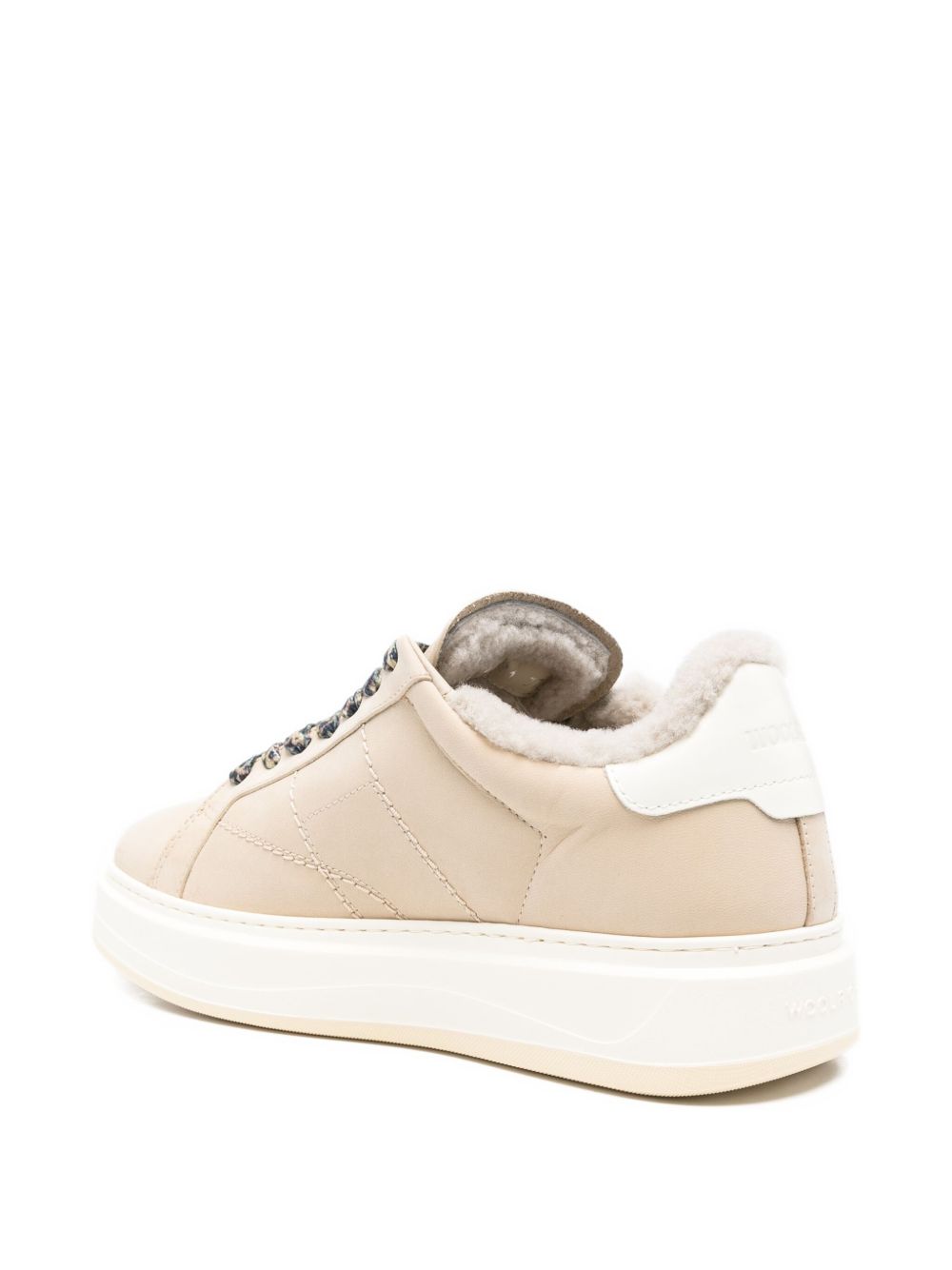 Woolrich Arrow Platform Shearling-Lined Calf Leather Sneakers Cream