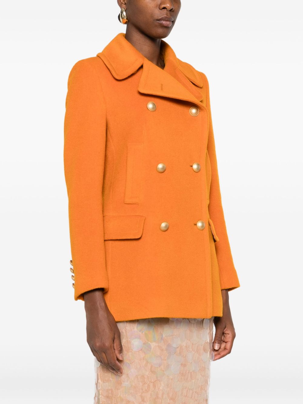 Tagliatore Double-Breasted Wool-Mohair Coat Orange Orange