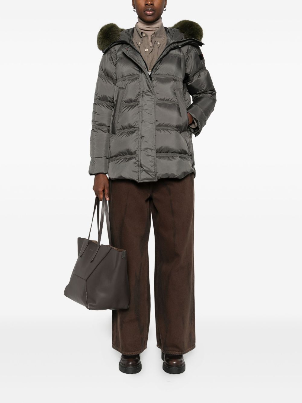 Peuterey Quilted Fur-Trim Hooded Down Coat Green Green