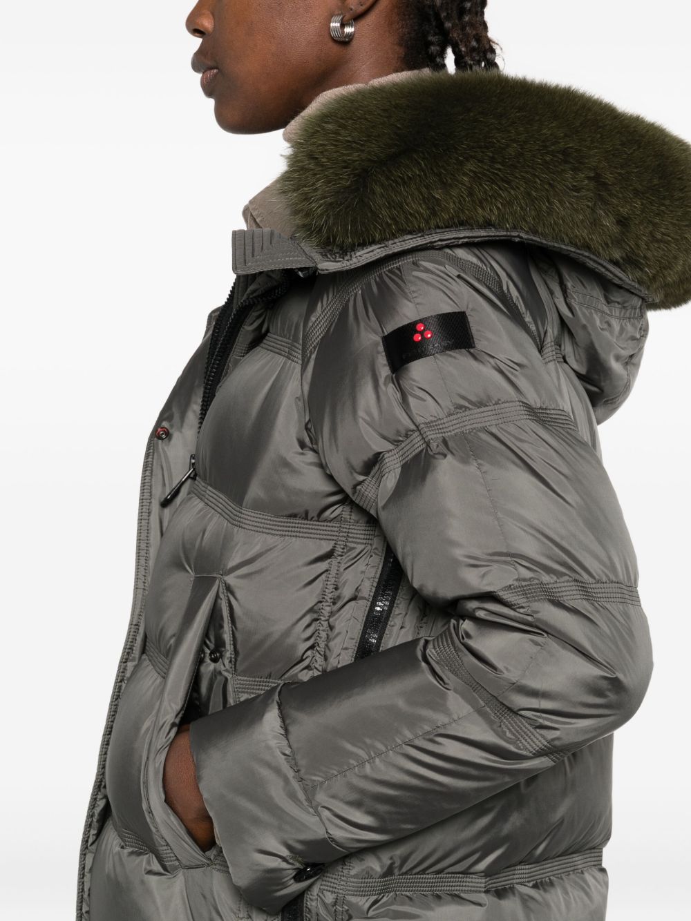 Peuterey Quilted Fur-Trim Hooded Down Coat Green Green