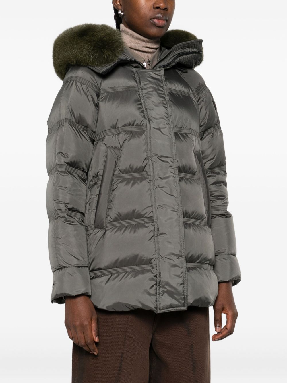 Peuterey Quilted Fur-Trim Hooded Down Coat Green Green