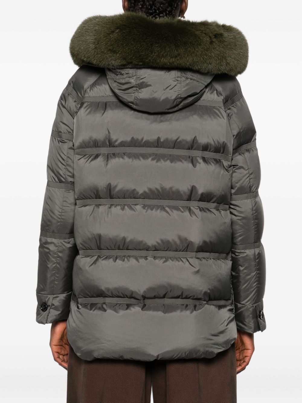 Peuterey Quilted Fur-Trim Hooded Down Coat Green Green