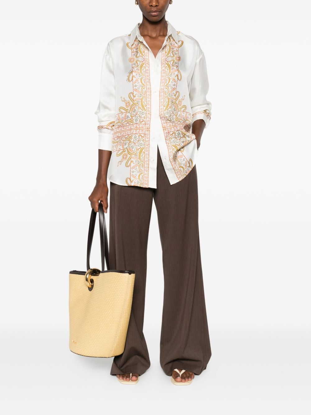 Pierre Louis Mascia Paisley Embroidered Silk Shirt White White