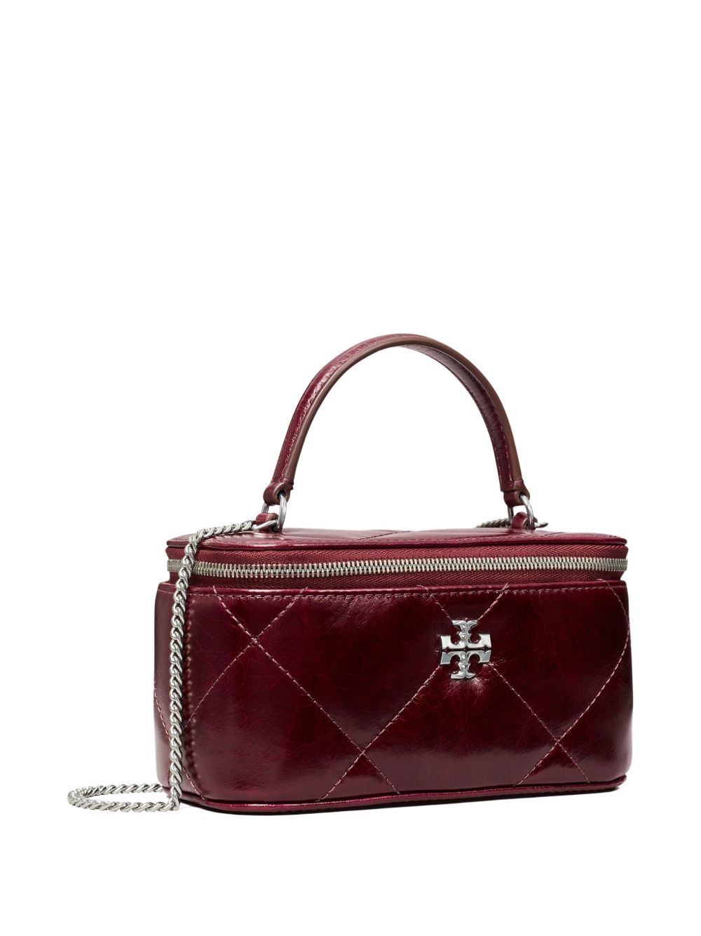 Tory Burch Kira Leather and Silk-Nylon Clutch Bag Bordeaux