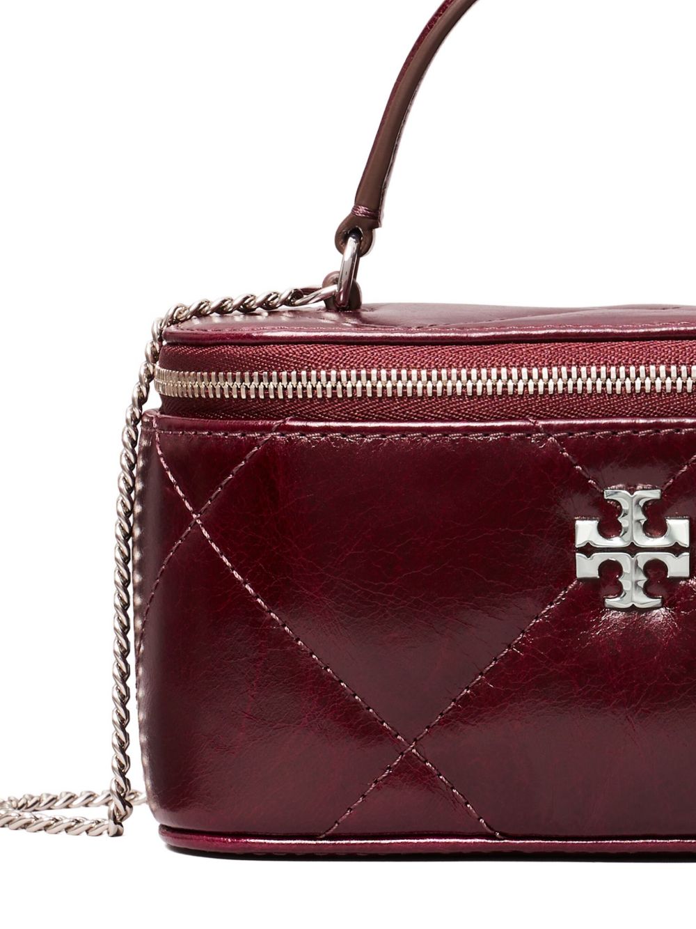 Tory Burch Kira Leather and Silk-Nylon Clutch Bag Bordeaux