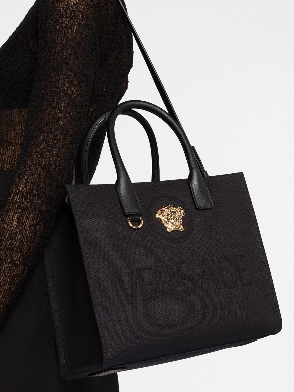 Versace Small La Medusa Canvas Tote Bag Black