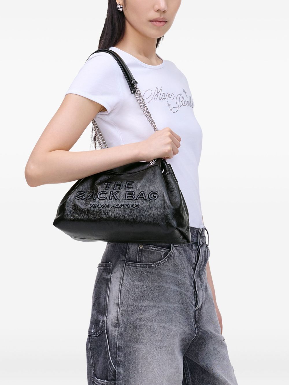 Marc Jacobs The Sack Chain Leather Shoulder Bag Black