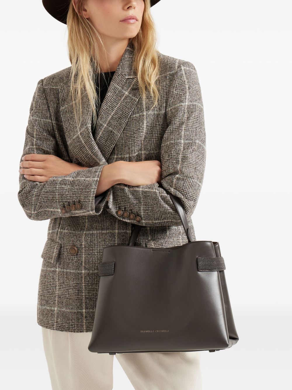 Brunello Cucinelli Essence top-handle leather bag brown