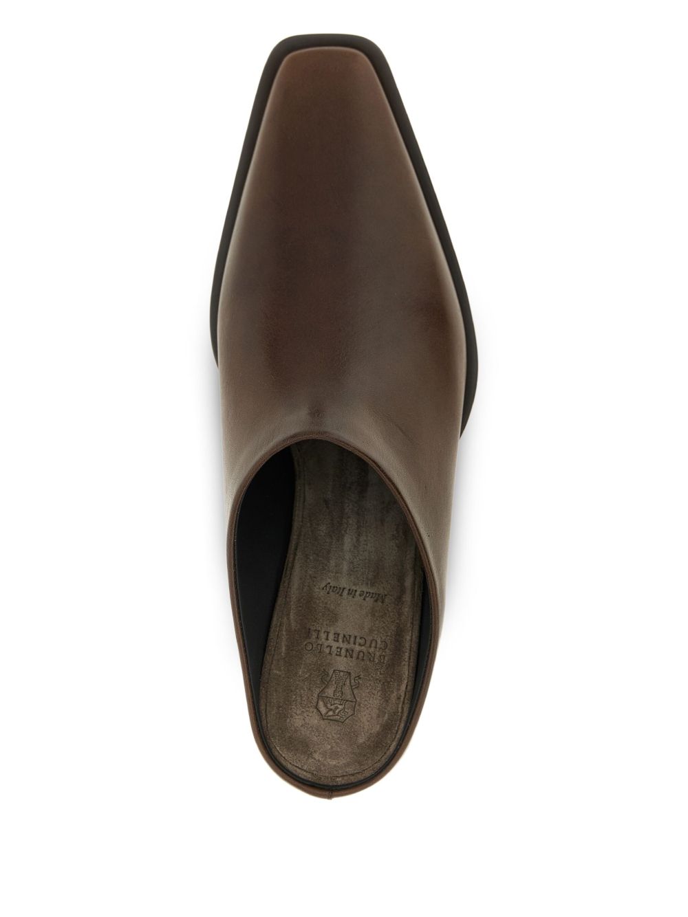 Brunello Cucinelli Square-Toe Calf Leather Sandals Brown