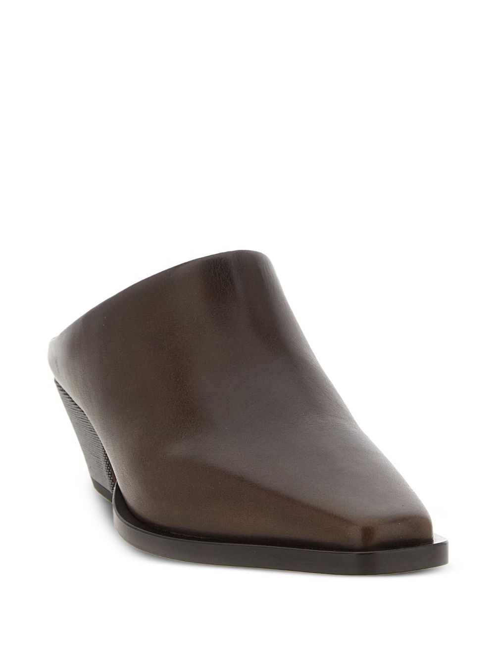 Brunello Cucinelli Square-Toe Calf Leather Sandals Brown