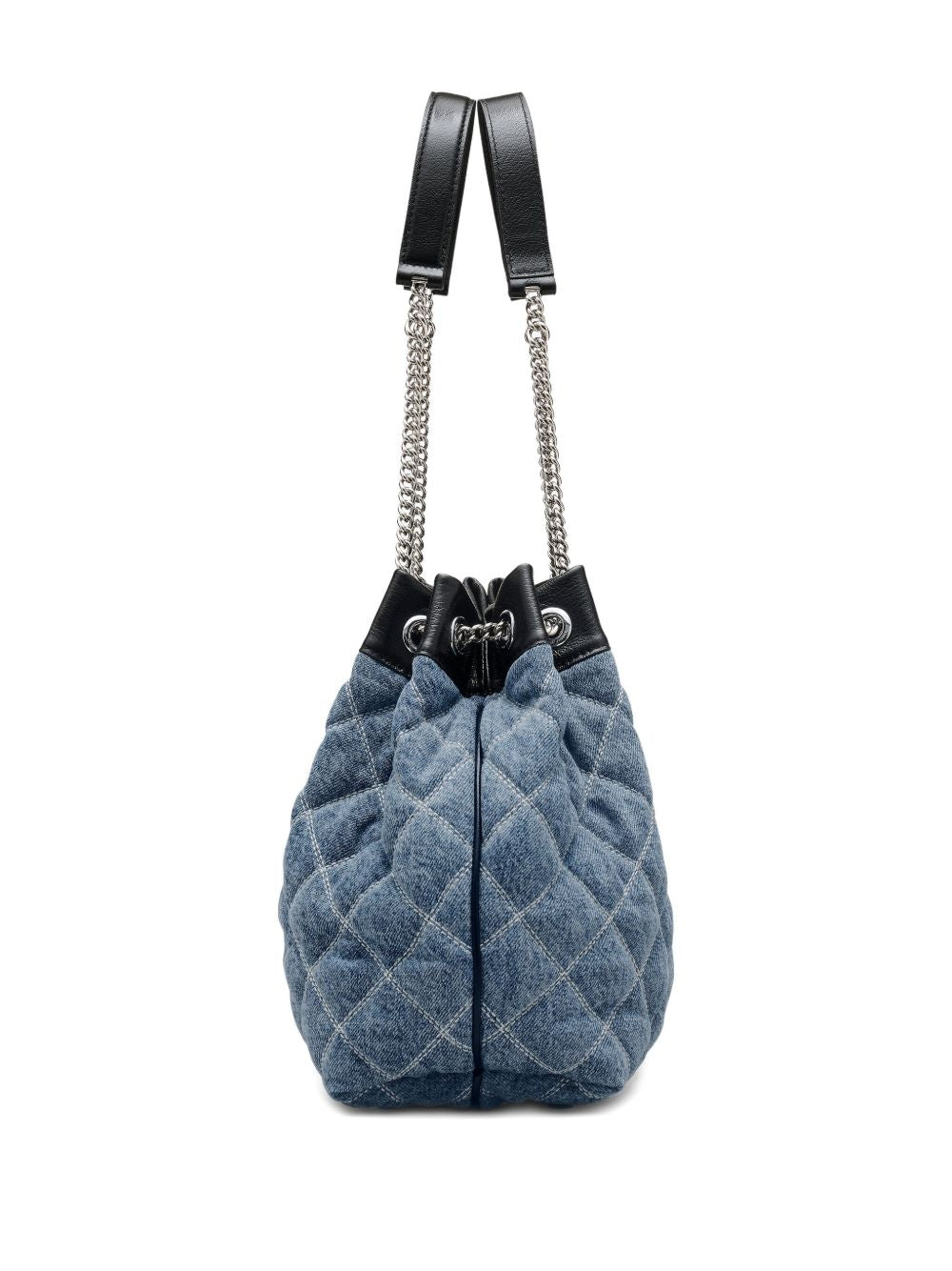 Marc Jacobs The Quilted Denim Large Chain Sack Shoulder Bag Clear Blue