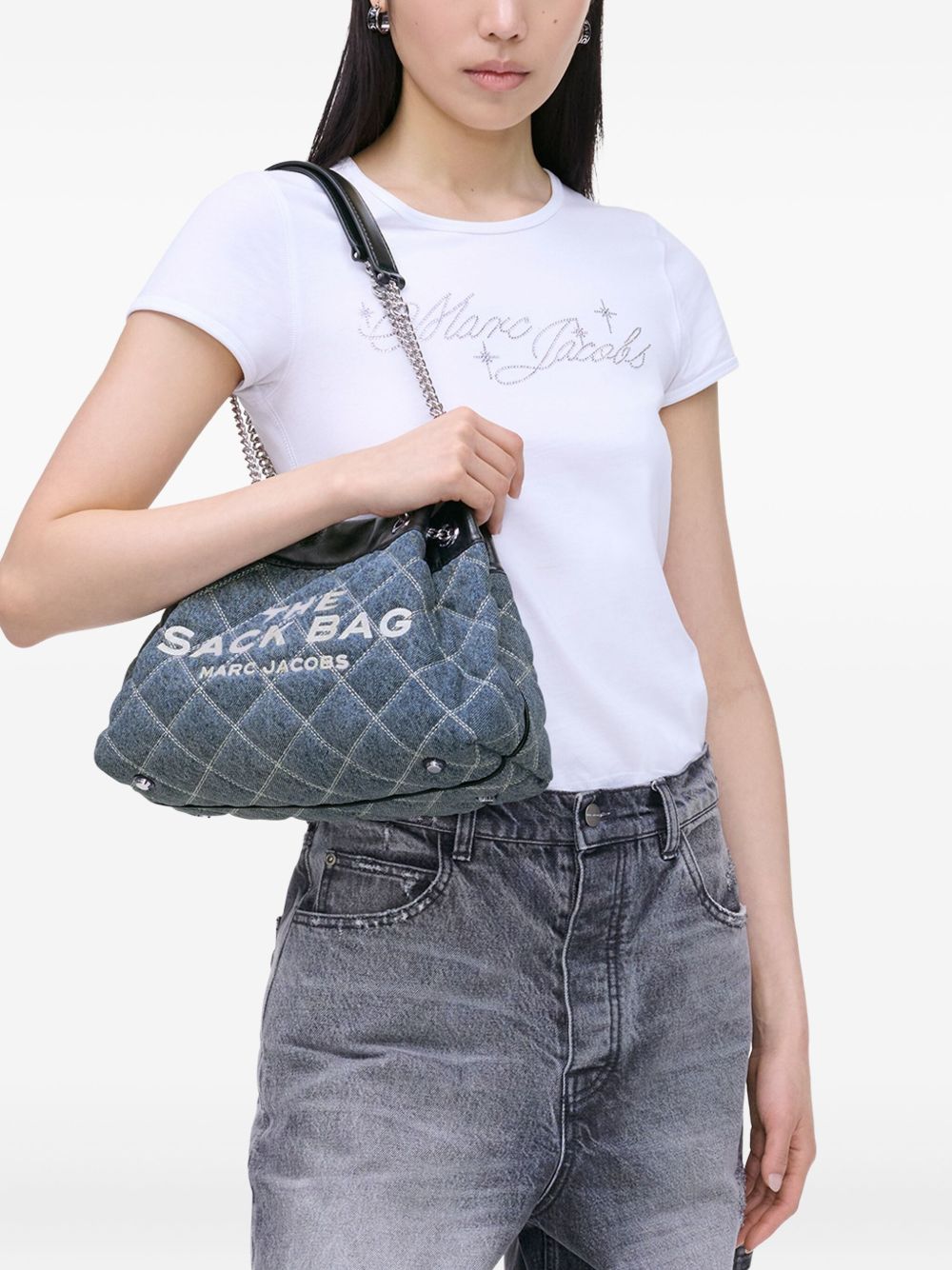 Marc Jacobs The Quilted Denim Chain Sack Bag Clear Blue