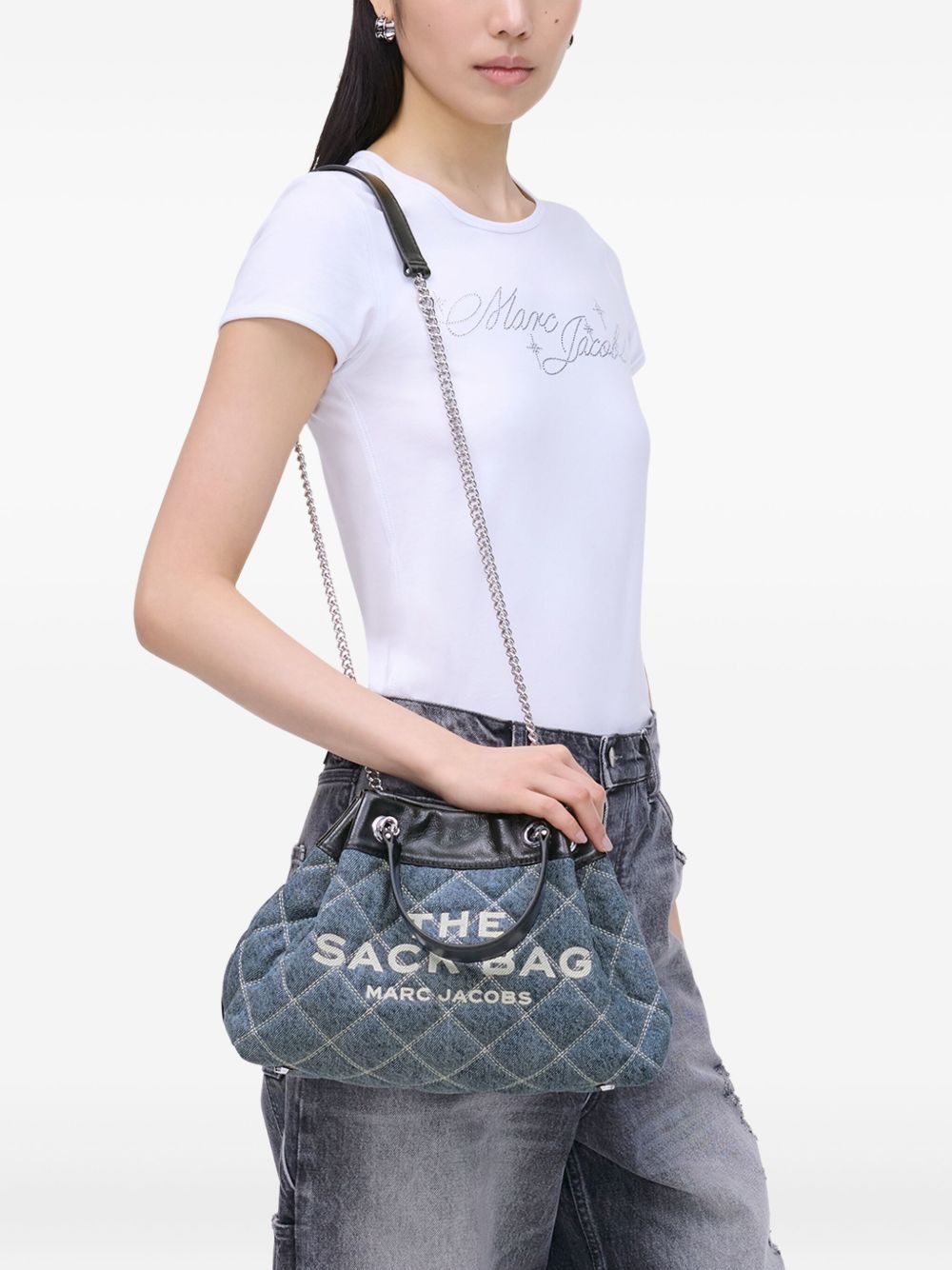 Marc Jacobs The Quilted Denim Chain Sack Bag Clear Blue