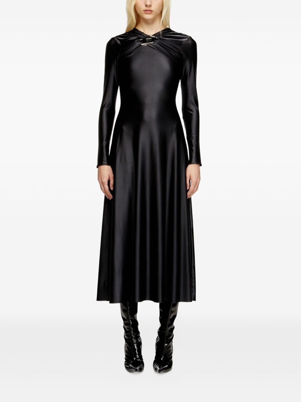 Diesel Twist-Neck Satin Midi Dress Black black